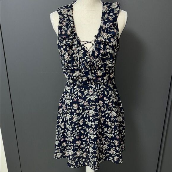 JOA Floral Navy lace up Dress - Picture 2 of 3